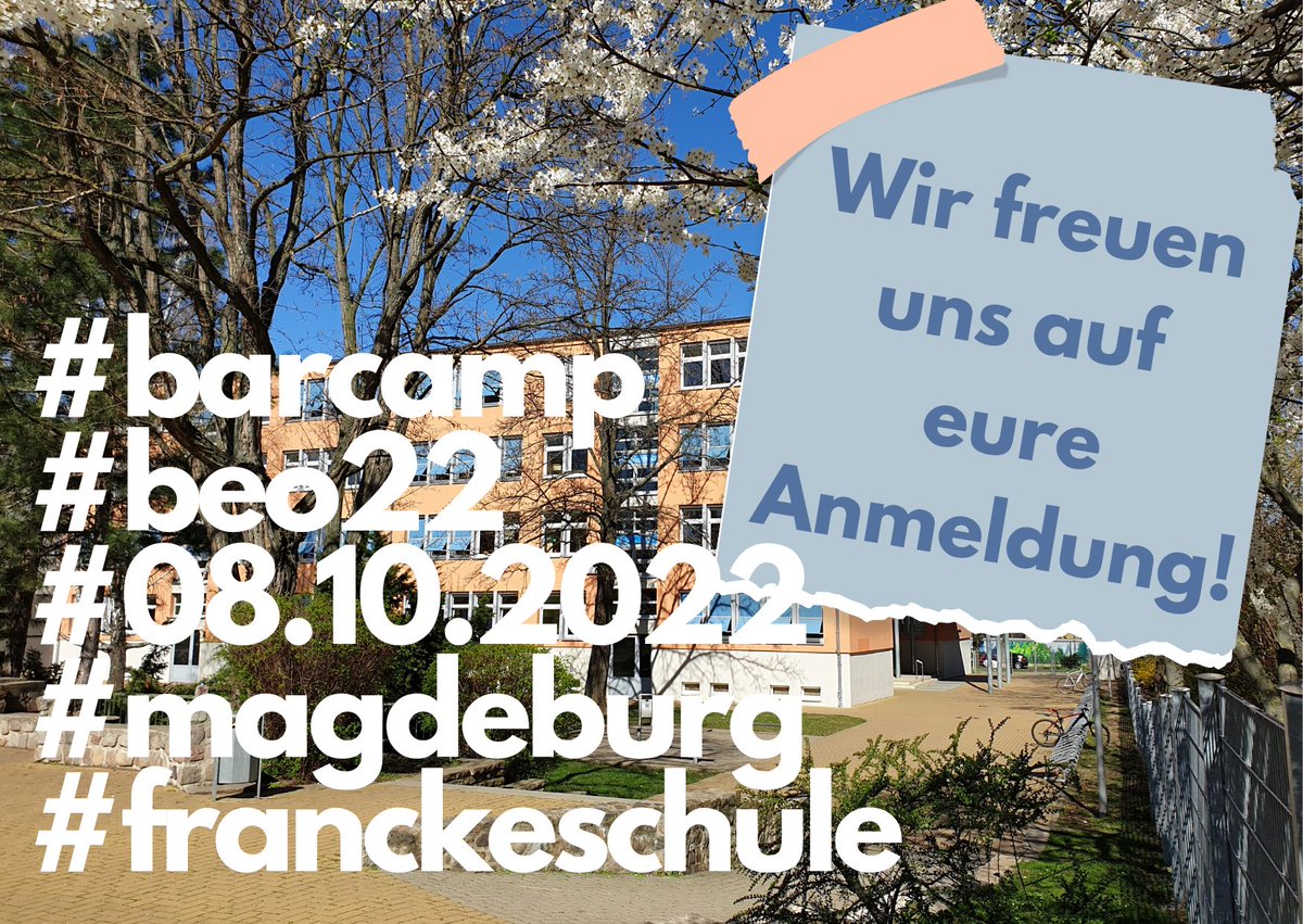klassenkrempel's tweet photo. Freut euch auf inspirierenden Austausch und Vernetzung beim kleinen, herzlichen Barcamp #BEO22 an der #Franckeschule in #Magdeburg #twlz #edupnx
Anmeldung hier ▶️
https://t.co/0uiMtDXItt
Inkl. WarmUp am Freitagabend 🍷🍹🍺🥂😎 https://t.co/SJ1uth1Vae