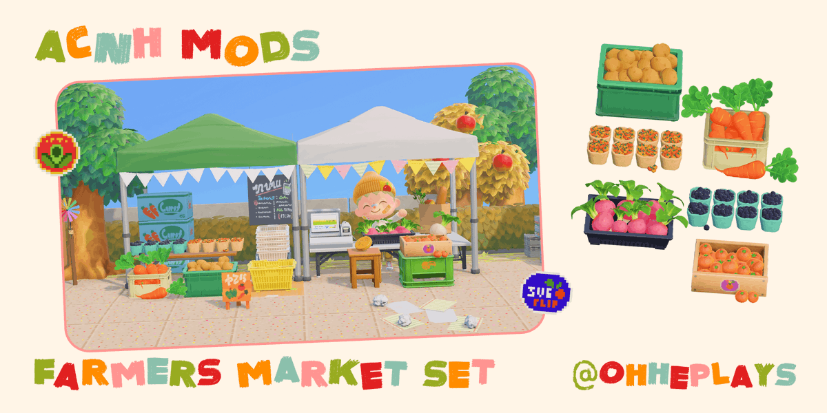 ohheplays's tweet photo. Happy Monday!☀️🤗 Be sure to swing by the Farmer's Market on your way home today, we've got lots of new produce waiting for you! 🥕🥔🍅🍊 
https://t.co/jWNyVW8Lp3 #ACNHmods #ACNH #AnimalCrossingNewHorizons #どうぶつの森 https://t.co/46QzSUeie2
