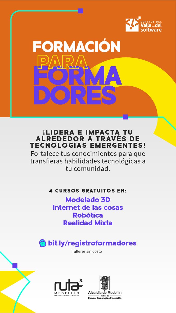 TecnoacademiaM's tweet photo. Cursos gratuitos en: Modelado 3D, Internet de las cosas, Robótica y Realidad Mixta. Link para registro: https://t.co/QR5lwLRkmr https://t.co/93jJsZ33We