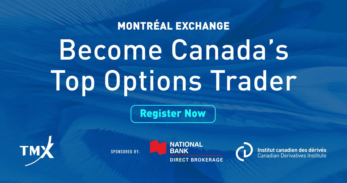 TMXmoney's tweet photo. It’s back! Registration for #MtlExchange's Options Trading Simulation is in full swing. Up for grabs are weekly cash prizes, a $10,000 grand prize and bragging rights as “Canada’s Top Options Trader”! Register today! https://t.co/uZO0H6IMaD
#OptionsTradingSimulation https://t.co/I96SiidP0n