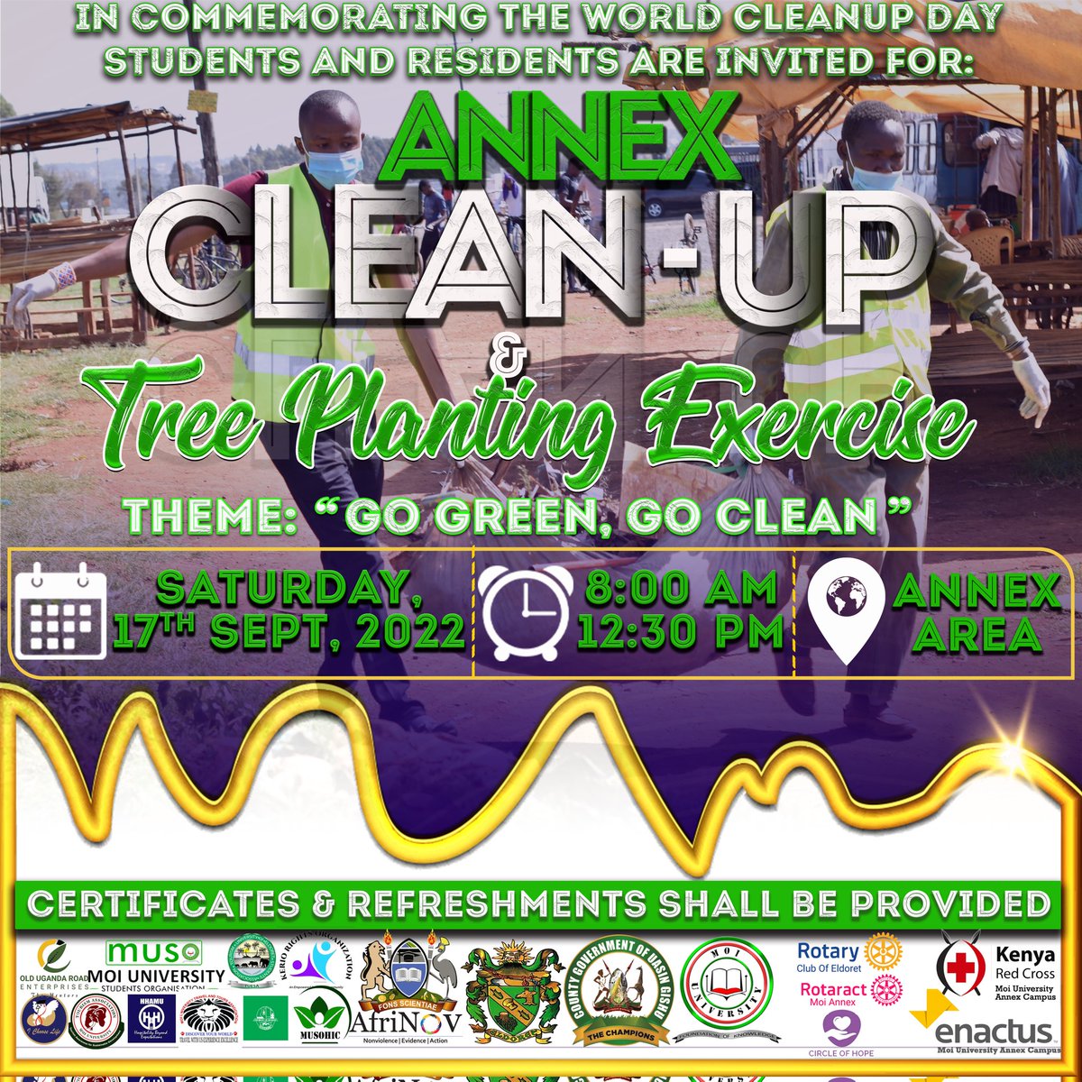 InspiresErudite's tweet photo. @MoiUniKenya @citizentvkenya @KTNNewsKE @KBCChannel1 @UN @UNEP @GTSAfrica @GTSAfrica We will be having an Environmental Clean-Up and Tree Planting Exercise on Saturday 17th, September in Annex- Eldoret Town. This is in concomitant with the World Clean-Up Day. #GoGreenGoClean https://t.co/BbPL1wVDLn