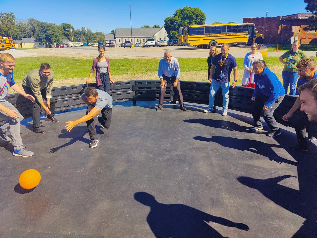 ndwilson1286's tweet photo. The very first Gaga ball game at BFIS has commenced! Excited to offer this to Ss in our new recess space. Thanks to @SimpsonBFISPE for helping us all learn how to play the game safely. Congrats to Mr. Daniels for being the first official winner! #BFISpride https://t.co/2q3FbgXrLE