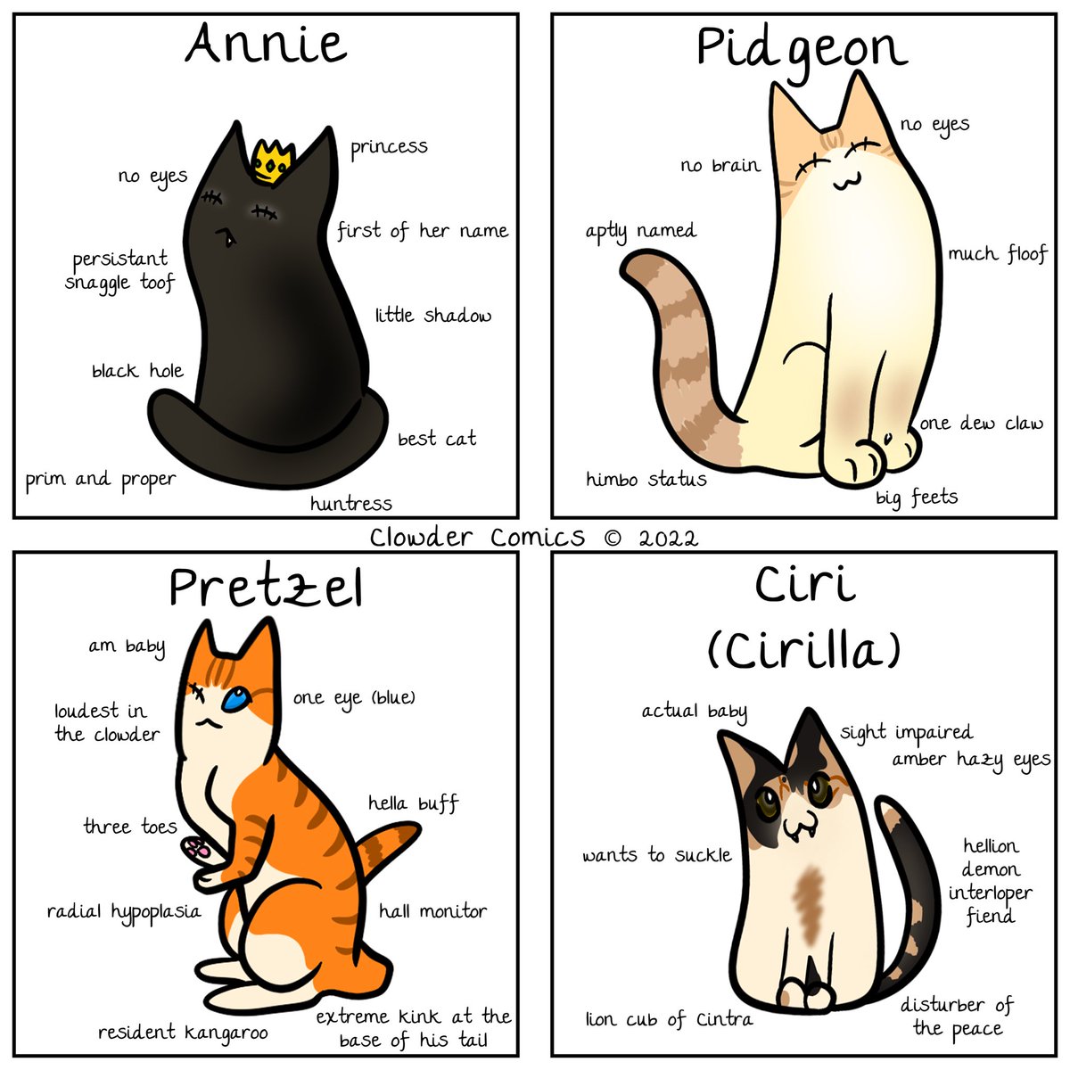 ClowderComics's tweet image. Introducing our cats! All are special needs/specially-abled that we have adopted from three different rescues. Our #comics will feature their antics and interactions. #comic #webcomics  #specialneeds #blindcats