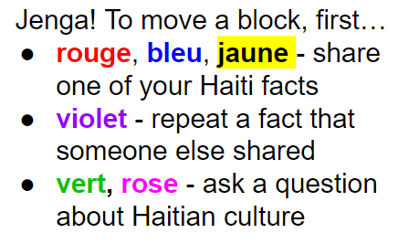 StaggFrench's tweet photo. Merci to everyone who attended our first French Circle meeting! We played Frown for the Win (good to see that everyone's terrible at keeping a frown on their faces!) and Jenga to learn some facts about Haiti leading up to our upcoming fieldtrips! #frenchcircle #frenchclub #haiti https://t.co/KHufKSCCyJ