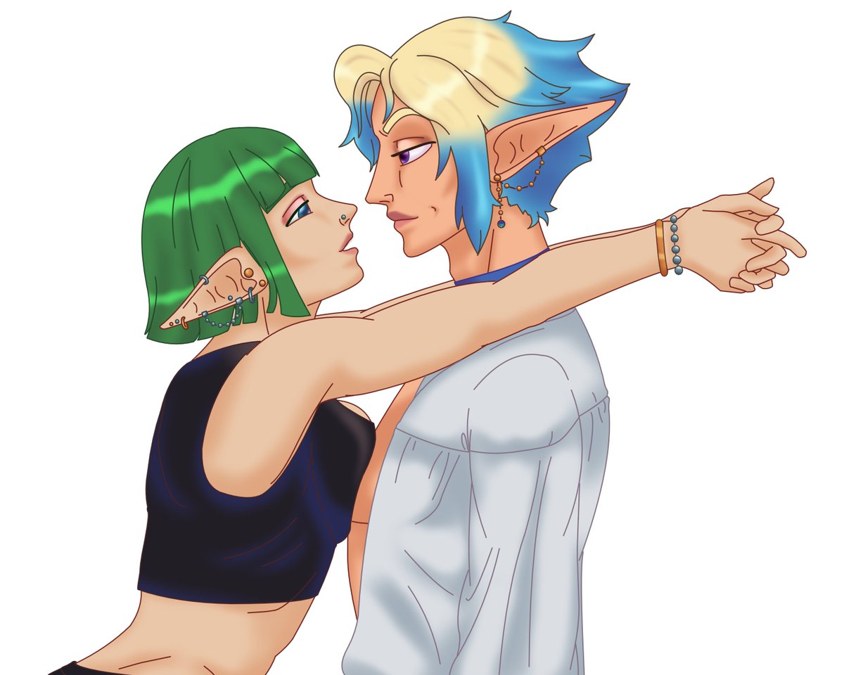 SkywardArtist's tweet photo. Veks my chaotic warlock and one of his exes. Couldn't decide if I liked him better with short hair or long hair. I love the look on his face though. #dnd #dnd5e https://t.co/Mcj4BG2fay