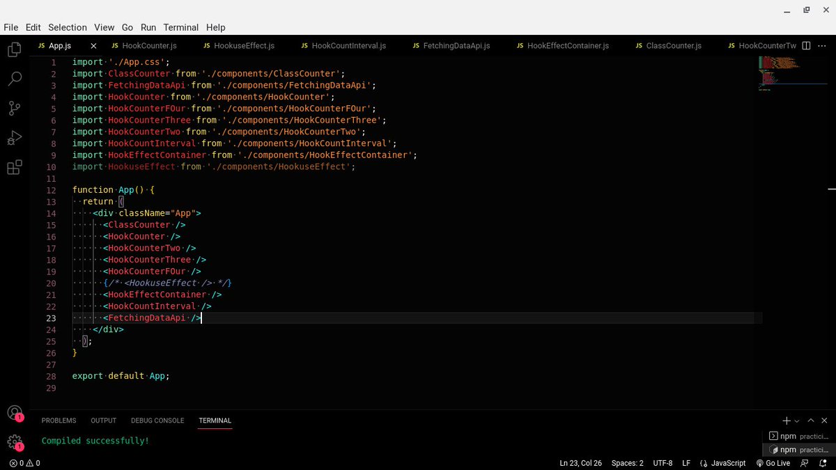 eebakare's tweet image. Day21!
Getting different functions running with React Hooks.
And working with the terminal has got to be a new favourite.
#day21 #100daysofcoding #webdevelolment #webdev