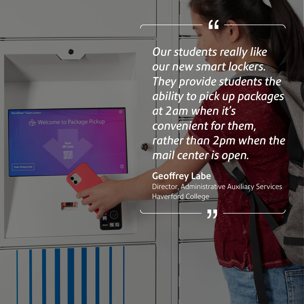 PitneyBowes's tweet photo. ParcelPoint Smart Lockers streamline the incoming package experience and delivers convenience to students. Eliminate long lines and offer 24/7 access to #package pick-up for students and staff. https://t.co/QNMn5Cxt2I #highereducation #smartlockers https://t.co/hI5iCABhKM