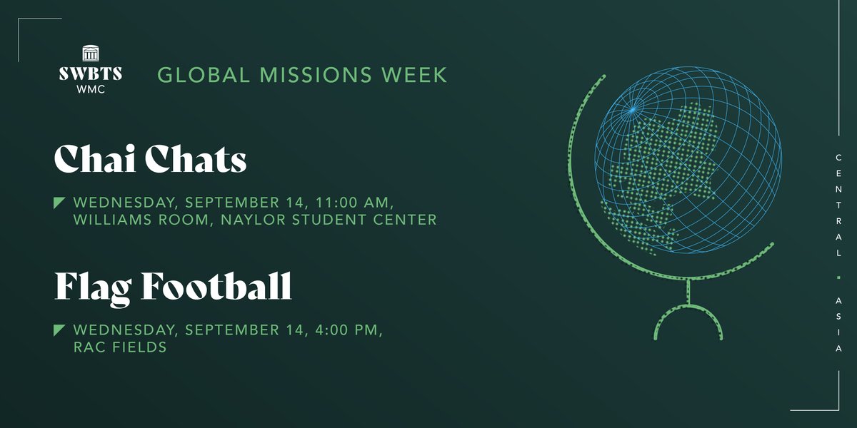 SWBTS's tweet photo. This week is Global Missions Week! Be sure to join @SWBTSwmc and @IMB_SBC missionaries from Central Asia for some of the great events happening on campus. https://t.co/DzkNzPf8t3