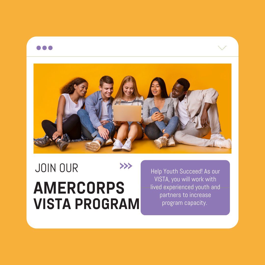 Join our AmeriCorps VISTA program!  We are lookng for 12 young adults with lived expertise to serve in Colorado.   Our VISTA team is working to build the essential bridges to adulthood for transition age youth.

#youthmoveco 
#youthvoice
#volunteer
#AmeriCorps
#joinus