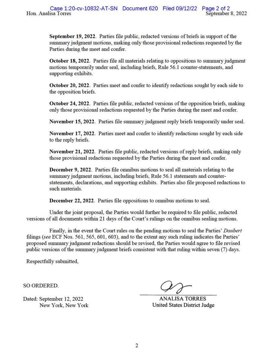 FilanLaw's tweet photo. #XRPCommunity #SECGov v. #Ripple #XRP District Judge Torres has approved the parties' joint scheduling proposal to govern sealing issues relating to the upcoming summary judgment motions. https://t.co/Tm34kZwi2f