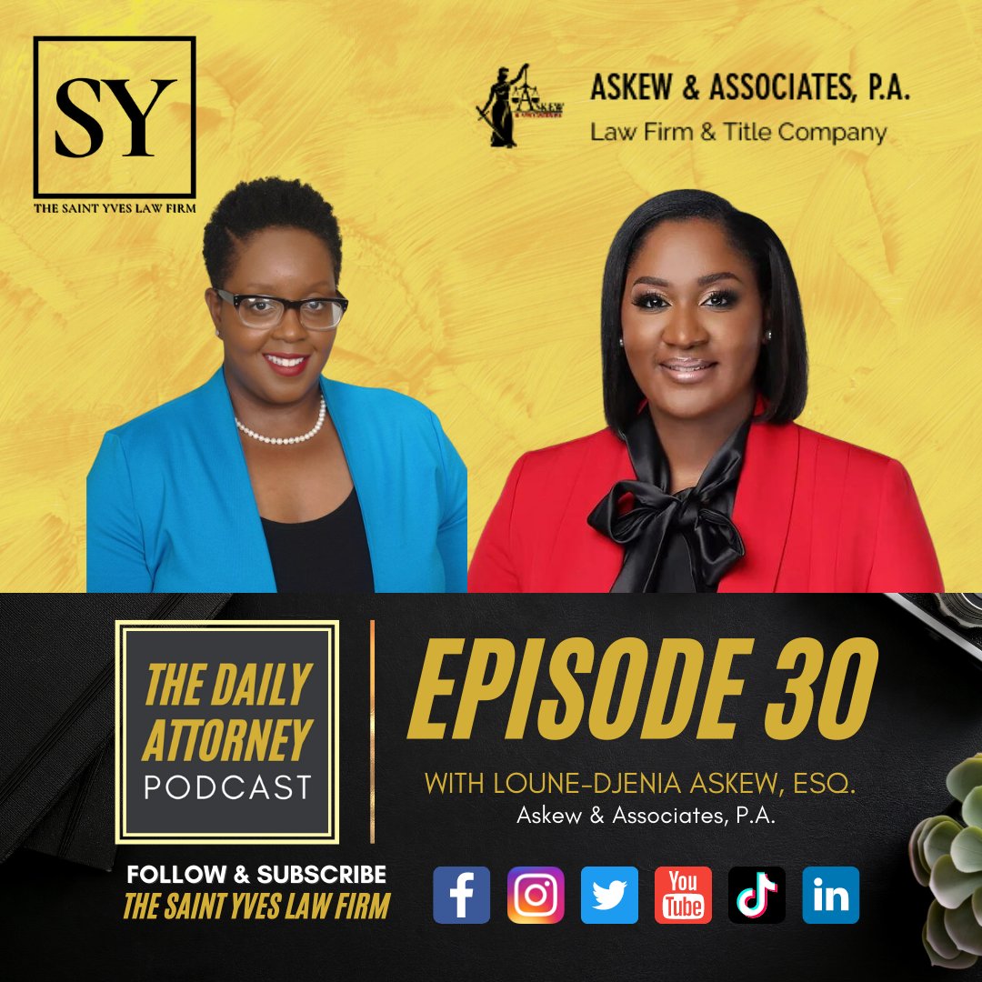 YvesFirm's tweet photo. Get to know more about Loune-Djenia Askew, Esq. founder of Askew &amp; Associates, P.A. on episode 30 of The Daily Attorney Podcast! #DailyAttorney #BrownWomanAttorney #HaitianAttorney https://t.co/l5xvepl6mY