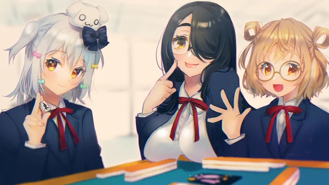 雀魂バーチャルインターハイ2年前かー!ってことで懐かしのにじさんじ商業高校を描いてなかった…今回は全学校描くぞ!の決意。 