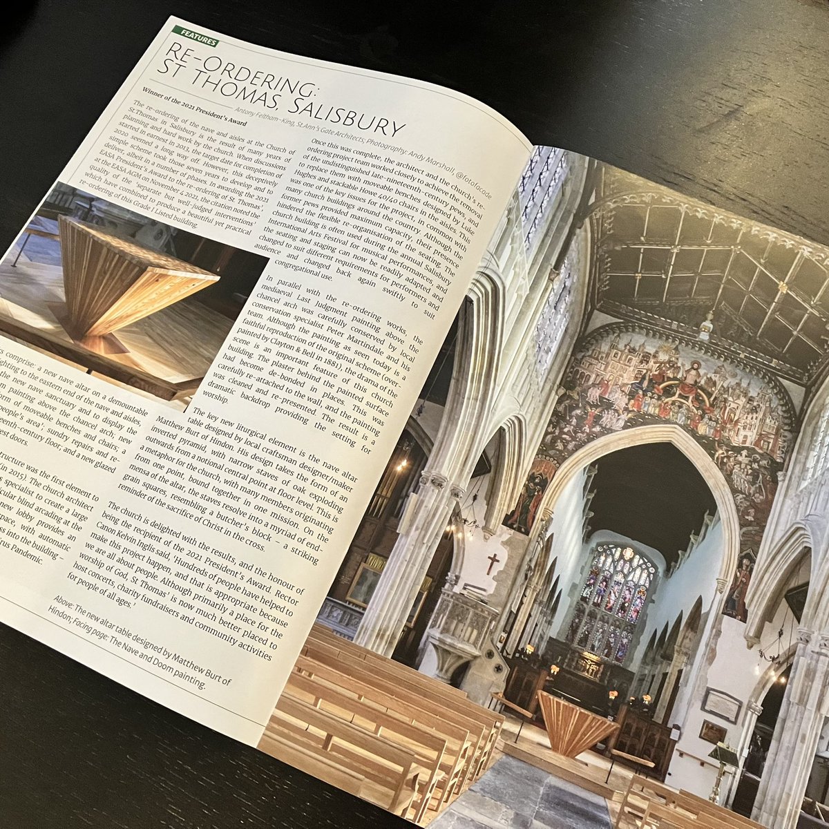 starchitectafk's tweet photo. The latest edition of the @easanet Journal features our award-winning re-ordering project @SarumStThomas with a new altar by @Matthew_Burt_UK and moveable benches by @LukeHughesCo. Photos by Andy Marshall @fotofacade, @Stannsgate Architects. https://t.co/VJQQtYjHqP