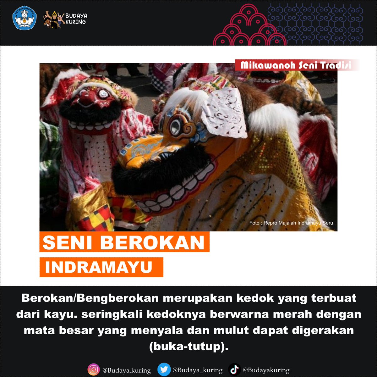 budaya_kuring's tweet photo. Pemprov Jawa Barat telah menetapkan daftar warisan budaya tak benda (WBTB) untuk tahun 2022. Sebanyak 37 warisan, mulai dari kesenian hingga upacara adat. 
Salah satunya berasal dari Kabupaten Indramayu yaitu berokan.

Yuuu lihat sekilas pembahasan kangmin pads gambad ya 😊 https://t.co/sLwXKYTlYs