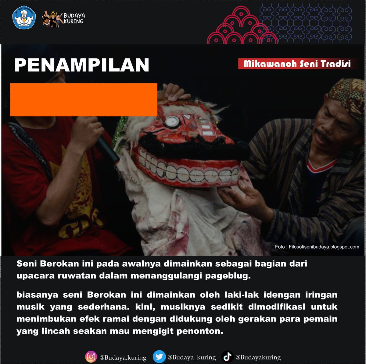 budaya_kuring's tweet photo. Pemprov Jawa Barat telah menetapkan daftar warisan budaya tak benda (WBTB) untuk tahun 2022. Sebanyak 37 warisan, mulai dari kesenian hingga upacara adat. 
Salah satunya berasal dari Kabupaten Indramayu yaitu berokan.

Yuuu lihat sekilas pembahasan kangmin pads gambad ya 😊 https://t.co/sLwXKYTlYs