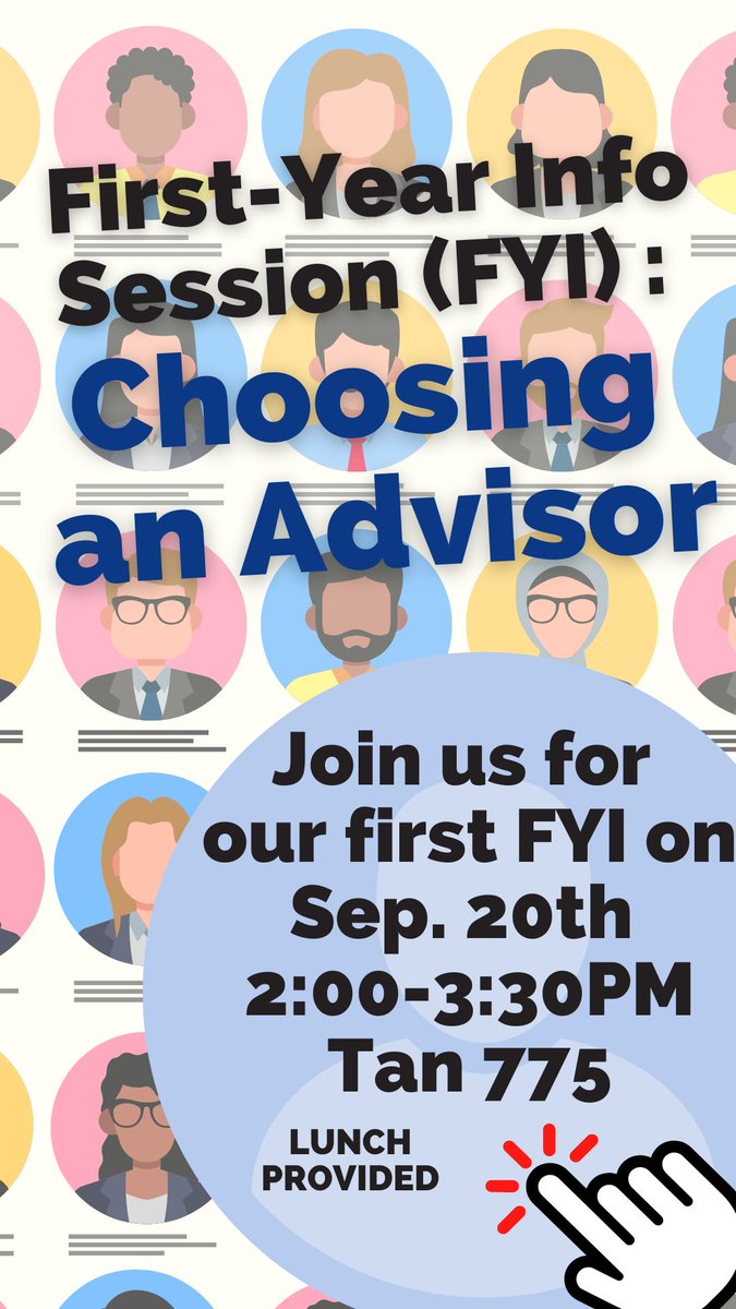 ucbglc's tweet photo. Are you a first-year? Need advice on choosing an advisor? Come to the CGLC's first FYI! We'll have a panel and small group discussions for all 3 clusters over lunch.

The FYI will be on 9/20 at 2 PM in Tan 775. RSVP here: https://t.co/wprrQfJ6nJ
Email the CGLC for any questions. https://t.co/cbX5UOGJRy
