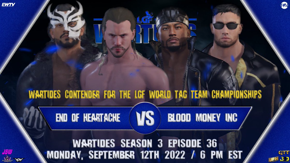 LGFederation's tweet photo. ☠️Bebe Ka$h vs Vanessa Virus (Future’s End Pick Your Poison)
🔵Blake Evans vs Kareem Parker 
❔Cheryl Sage vs X
🥇End of Heartache vs Blood Money Inc (WarTides Contender Match for the LGF World Tag Team Championships) - MAIN EVENT https://t.co/A7bpgRR1IJ