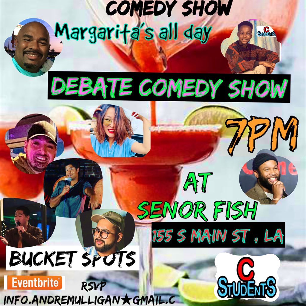 AndreMuliigan's tweet photo. Margarita Monday Monday . 155 s main st. Downtown LA. @ernestoledezma.comedy @doinmychang @enterthadavid_ @castrovegas @fatboystrong.eth @jadeeyepanda @noblegotjokes #la #comedy #bucketspots #standupcomedy #debate #debatecomedy #cstudents #cstudentsindetention #andremulligan https://t.co/wGbjEJ3agn