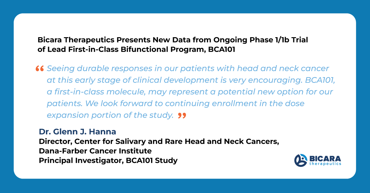BicaraTx's tweet photo. New data from the ongoing Phase 1/1b trial of our lead program, BCA101, have been presented at the #ESMO2022 annual congress. More details here: https://t.co/OOHd530mT4 https://t.co/VI3Jbn9F8S