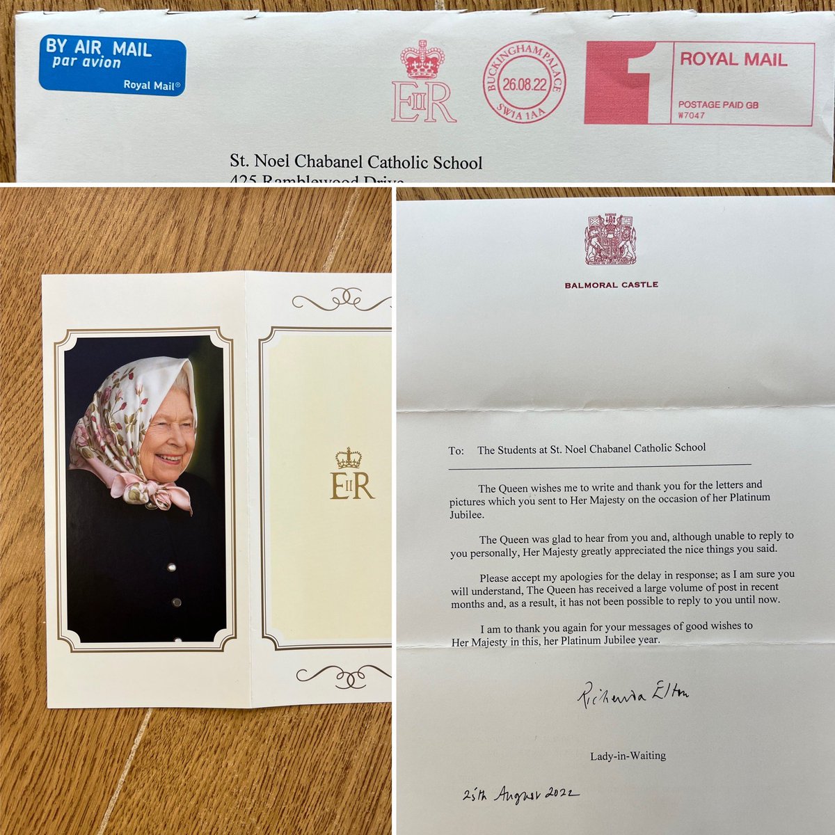 Dawn Butson (@dl_buts) on Twitter photo Attn: ROYAL AIR delivery to St. Noel!! 👑 ✈️ Our JK/SK class sent a letter Queen Elizabeth II during her Platinum Jubilee and they received a letter back today (dated Aug. 25th). What an incredible gift! <a href="/SMCDSB_SNC/">St. Noel Chabanel</a> <a href="/SMCDSB/">Simcoe Muskoka Catholic District School Board</a> Attn: ROYAL AIR delivery to St. Noel!! 👑 ✈️ Our JK/SK class sent a letter Queen Elizabeth II during her Platinum Jubilee and they received a letter back today (dated Aug. 25th). What an incredible gift! <a href="/SMCDSB_SNC/">St. Noel Chabanel</a> <a href="/SMCDSB/">Simcoe Muskoka Catholic District School Board</a>