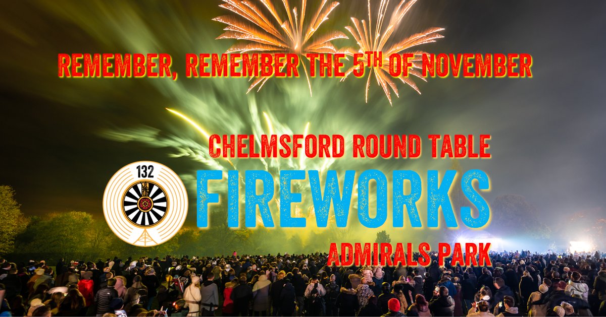 Tickets for the 2022 Chelmsford Round Table Charity Fireworks are now live!
We anticipate tickets to sell out again this year so don't miss out on the biggest display in the city, 
Book tickets online now!
bit.ly/CRTFIREWORKS22