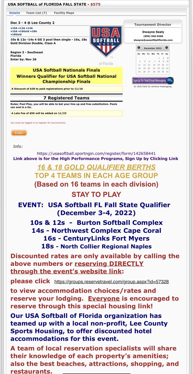 The 2023 USA Softball Junior Olympic Cup will be held in Florida for 2023!!! For teams wishing to qualify, our first tournament will be the USA December 3-4 event. gfp.tournamentusasoftball.com/i!/tournaments… <a href="/05ImpactSpencer/">FL Impact Spencer 2005</a> <a href="/FlImpactGold06/">Florida Impact Gold Ladd</a> <a href="/mustangstorres/">Tampa Mustangs Torres</a> @Mustangs_AW <a href="/BergenShannan/">Shannan Bergen</a> <a href="/CoachCastro74/">Coach Castro-74</a>