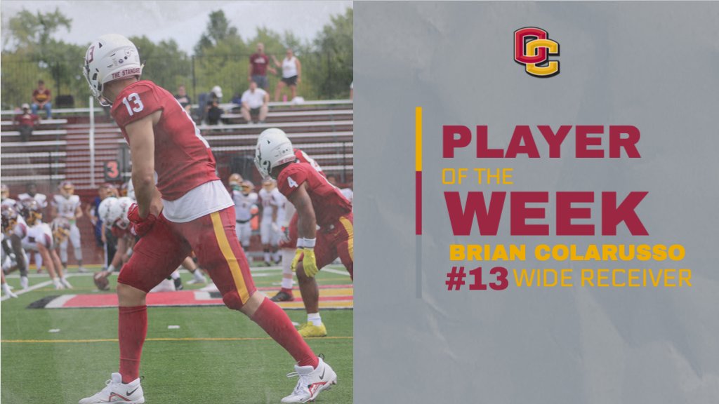 Our Offensive Player of the week is Senior Wide Receiver Brian Colarusso. 4 catches for 46 yards and a touchdown. Also contributed in special teams by blocking a punt!!!