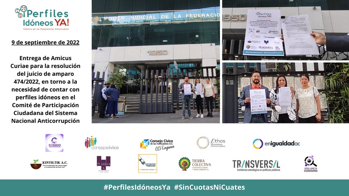 designaciones's tweet photo. #DesignacionesCPC | El pasado viernes, desde el colectivo #PerfilesIdóneosYa entregamos un Amicus Curiae para la resolución del amparo 474/2022 promovido por el @ComiteCPC frente al último proceso de designación que realizó la Comisión de Selección. 

Abrimos hilo 🧵 https://t.co/BSv0poTqvH