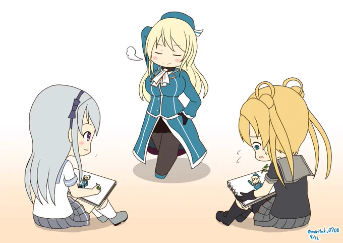 芸術の秋阿武隈「う～ん、難しいな～」狭霧「狭霧、頑張ります」愛宕「どう?上手く描けてるかしら」#艦これ版深夜の真剣お絵描き60分一本勝負#艦これ版真剣お絵描き60分一本勝負_20220912 