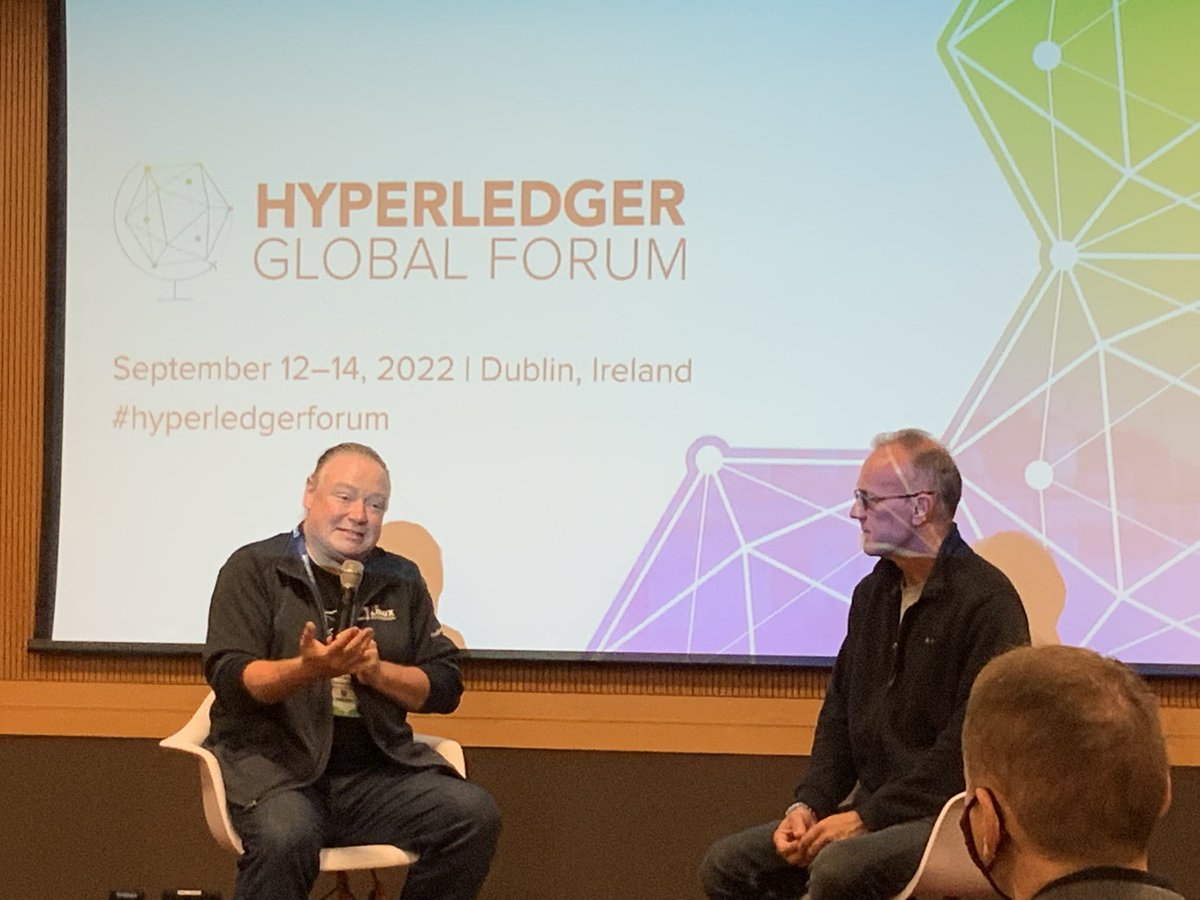 drummondreed's tweet photo. At #hyperledgerforum, @lehors interviews @theopenssf Exec Director @brianbehlendorf about the many different aspects of software #security the OpenSSF is working on right now. “It’s no longer just about #opensource software security—it’s about ALL software security.” https://t.co/17wnjKYxr2