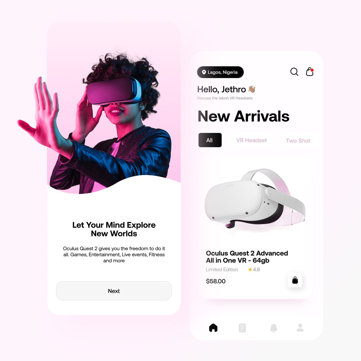 Nathanpraisee's tweet photo. I randomly designed a Virtual Reality Headset Store Mobile App.  I Hope you like it!😊

 #uiux #uxdesign #uiuxdesign #uidesign  #designtwitter https://t.co/xnzsA6P5gr