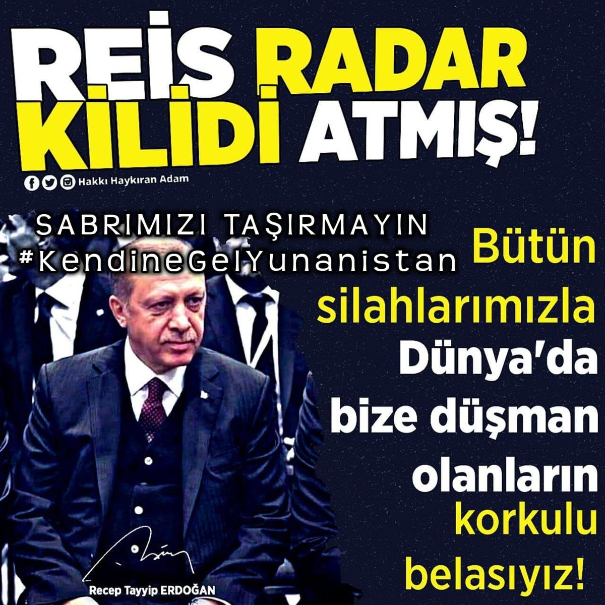 Ey Yunanistan, bizim zaferlerle dolu şanlı tarihimizi ya iyi tanımadınız yada unuttunuz, ama sıkıntı yok biz size hatırlatırız, hatırlayınca daha çok geç olur.

SABRIMIZI TAŞIRMAYIN
#KendineGelYunanistan
