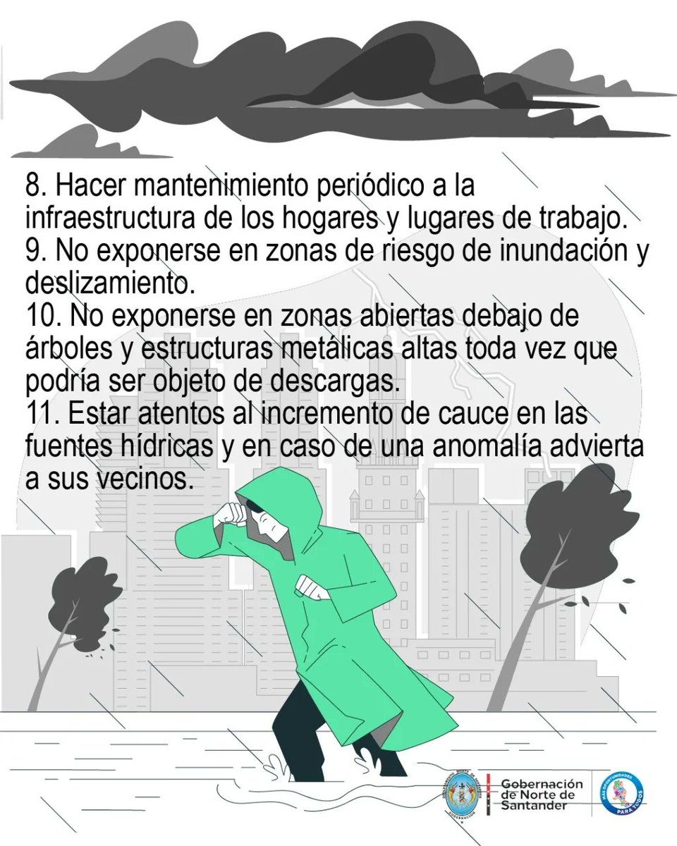 GoberNorte's tweet photo. Desde la Gobernación de Norte de Santander invitamos a todos los ciudadanos tener en cuenta las siguientes recomendaciones ante la segunda #TemporadaDeLluvias.

Cuidar y proteger nuestra vida y la de quienes nos rodean es responsabilidad de todos. https://t.co/PYasVwXBhu