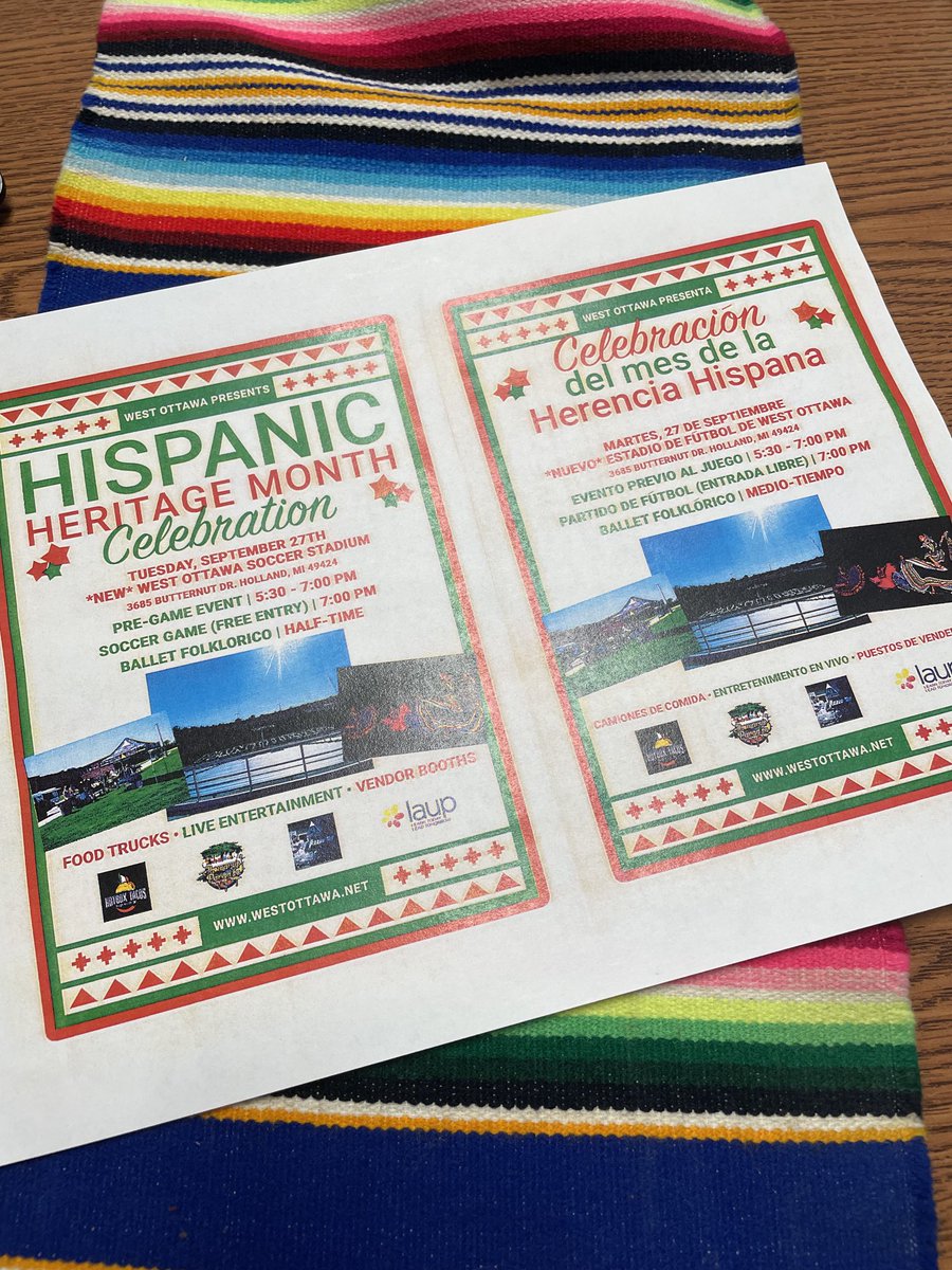 ⁦@pamschwallier⁩ ⁦<a href="/wopanthers/">West Ottawa Panthers</a>⁩ - WO family, come to the New WO Soccer stadium and celebrate Hispanic heritage month along with West Ottawa Soccer ⚽️team on September 27th! Food trucks,entertainment,vendors and ballet folklórico will be there! Viva WO! 🌎