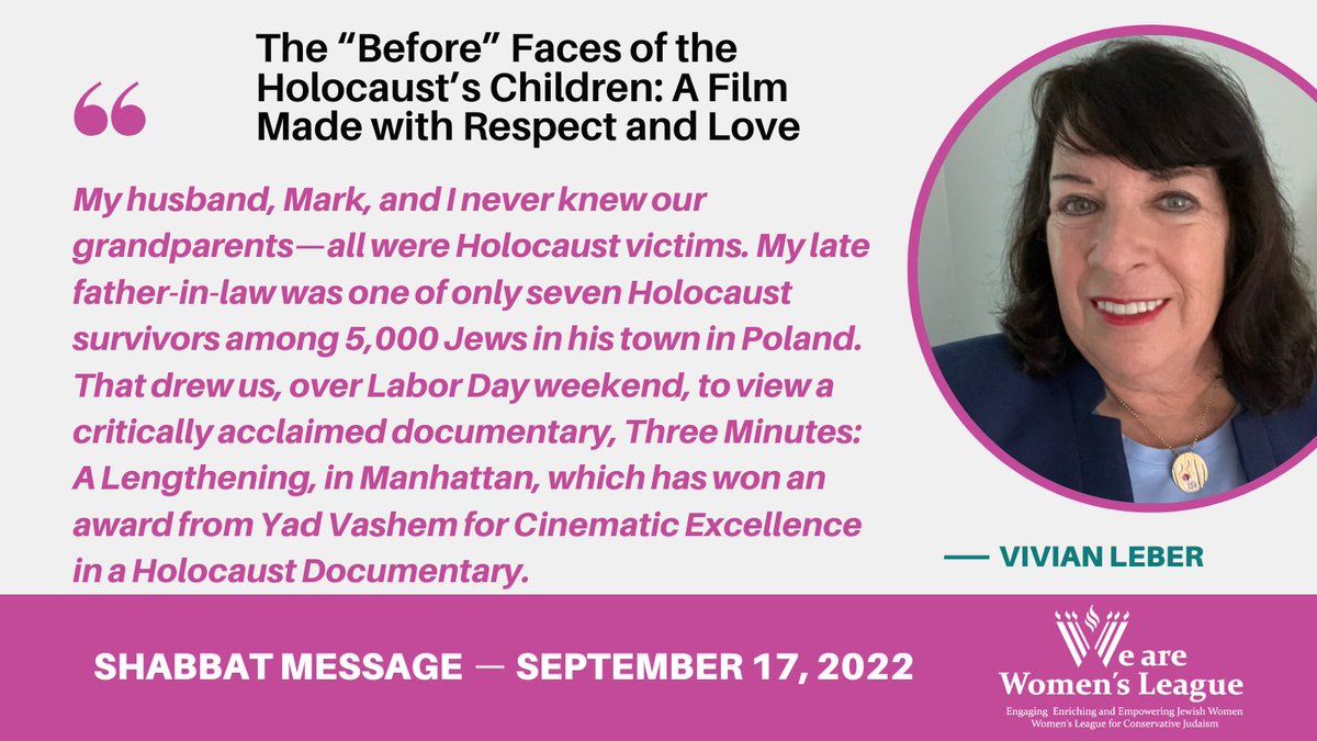 MyWLCJ's tweet photo. Shabbat Message: September 17, 2022 - Vivian Leber, WLCJ Personal Conversations Chair and WLCJ Board Member. To read Vivian's full Shabbat message, go to: https://t.co/UFN6nlcHwv
#shabbatmessage #BYachad #holocaustchildren #documentary #holocaust #jewishobserver #superltd https://t.co/hxGfEFxWIX