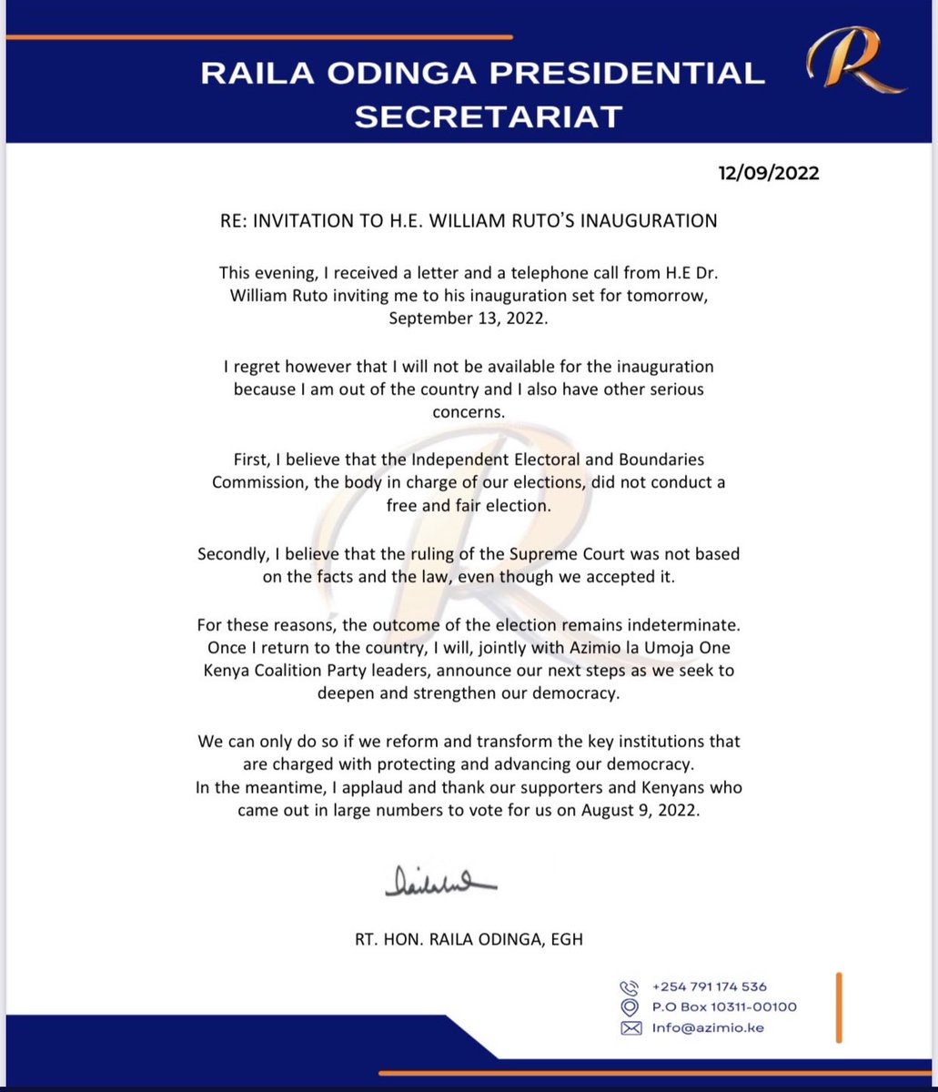 From the Party Leader <a href="/RailaOdinga/">The Raila Odinga Amolo Foundation</a>