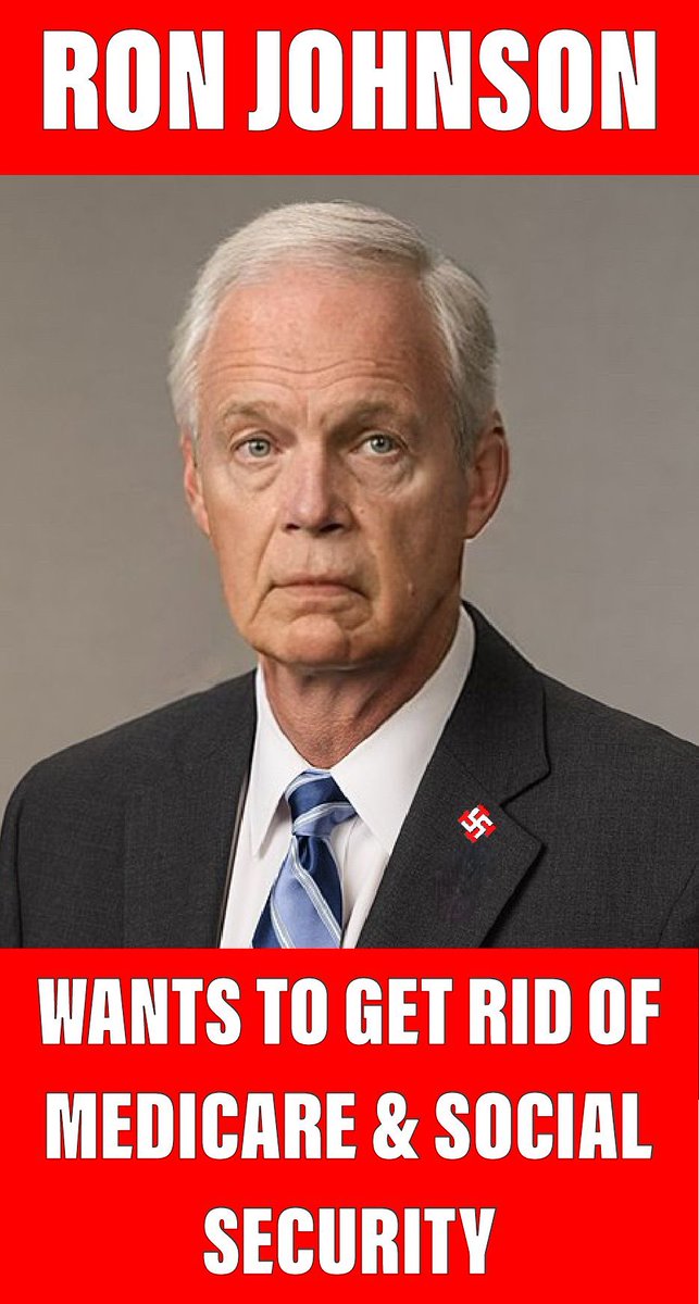 JakeMuscS's tweet photo. @RonJohnsonWI You are perfectly willing to sacrifice Grandma & Grandpa's Social Security & Medicare and take the money that they paid all their working lives. Abandoning Seniors is a horrible platform from a corrupt Republican Party! #VoteBlueToSaveDemocracy
#VoteRonJohnsonOut https://t.co/CLCj7fQkGk