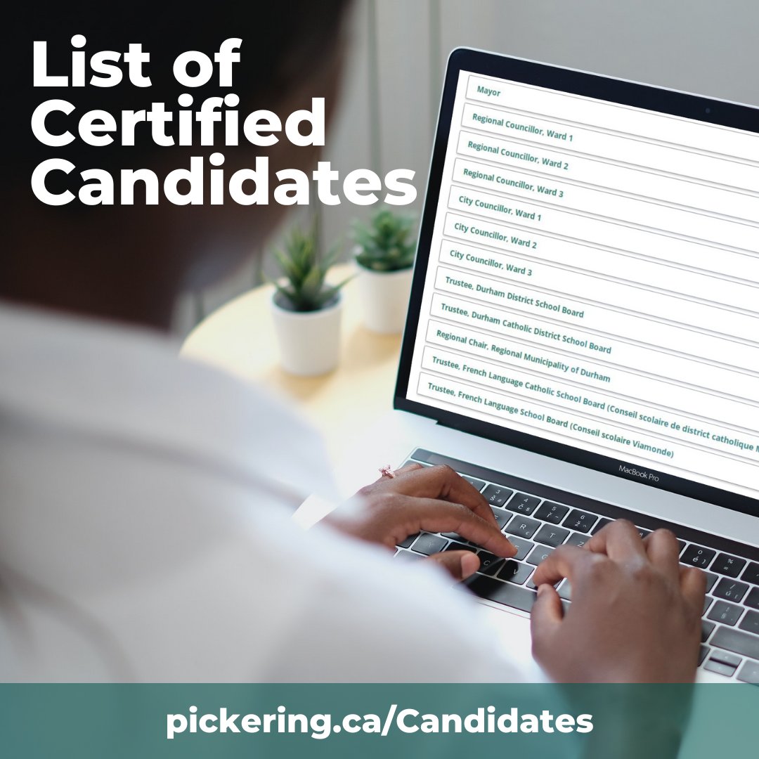 CityofPickering's tweet photo. The next Municipal Election for #Pickering is on Monday, October 24th, 2022🗳️☑️

View the List of Certified Candidates, which is now available online💻➡️ https://t.co/TEN5U27FOk https://t.co/TSlOLLanUD