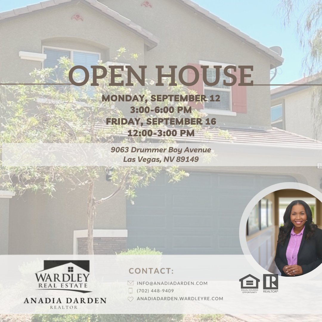 AnadiaDarden's tweet photo. Open house alert!!! Join me today @ 9063 Drummer Boy Ave. Let's move you in the right direction! https://t.co/CAQUulpG4v