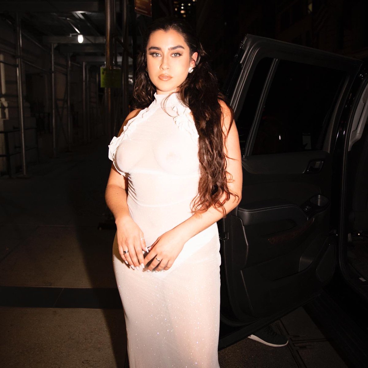LaurenJauregui's tweet photo. Heidi Klum told me my tits looked nice so none of you bitches can tell me shit😂 thank you @harpersbazaarus for having me🤍✨ and #TiaAdeola for this magical dress https://t.co/cMrQYd2vrS