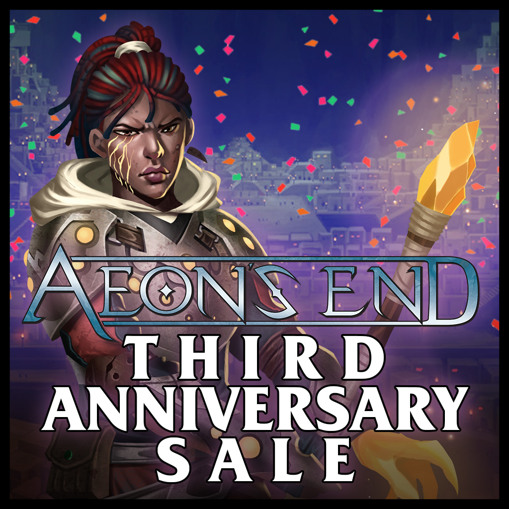 handelabra's tweet photo. Thank you for three years of Aeon's End! Let's get this party started with savings aplenty 🎉 

Hurry before these deals are gone ⏰ 

https://t.co/W2xIDD6dAX

#aendgame #indiedev #indiegame #aeonsend #gamesale https://t.co/2Jy58T43Yb