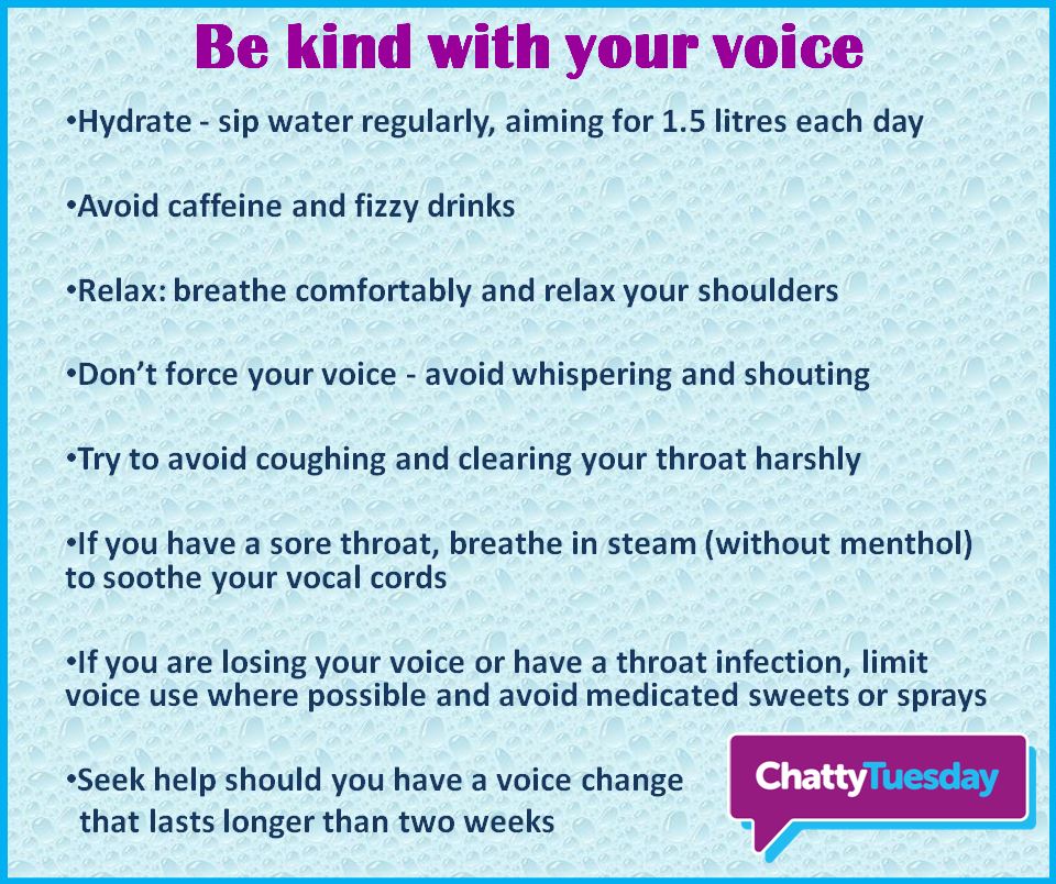 We hope you've found our info about #AfterSchoolConversations helpful. Today we're thinking about people who talk lots *during* school. For education staff (and everyone!) your voice is an important tool.  Look after your voice with our top tips.  #sltfv  #VoiceCare