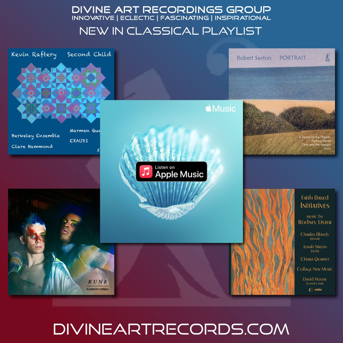 DivineArtRecord's tweet photo. Great to start the week with FOUR of our new Métier releases in @AppleMusic's #NewInClassical Playlist: https://t.co/xCj2Pm47l5
@AlWhiteMusic @teteateteopera @clare_pianist @MadeleineM_Vln @RGCWbaritone @fideliotrio @CollageNewMusic @ChiaraQuartet
@BerkeleyEnsembl @MarmenQuartet https://t.co/2AQfG6fxSv