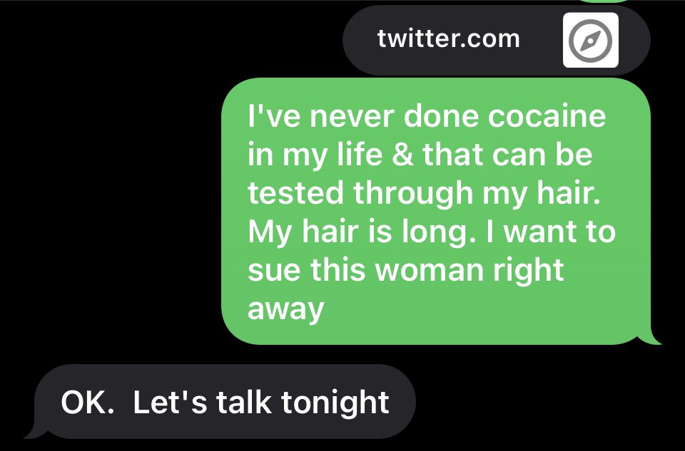 NICKIMINAJ's tweet image. I just sent it to my lawyer. Thx barbz. She wasn’t a part of the defamation suit but now she is. Mannnn I love y’all soooo much guys thank you. Now go ask your fave if they wanna test their hair for cocaine as well while I’m at it. Bwahahahahahahahahaa WOO WEE!!!!!