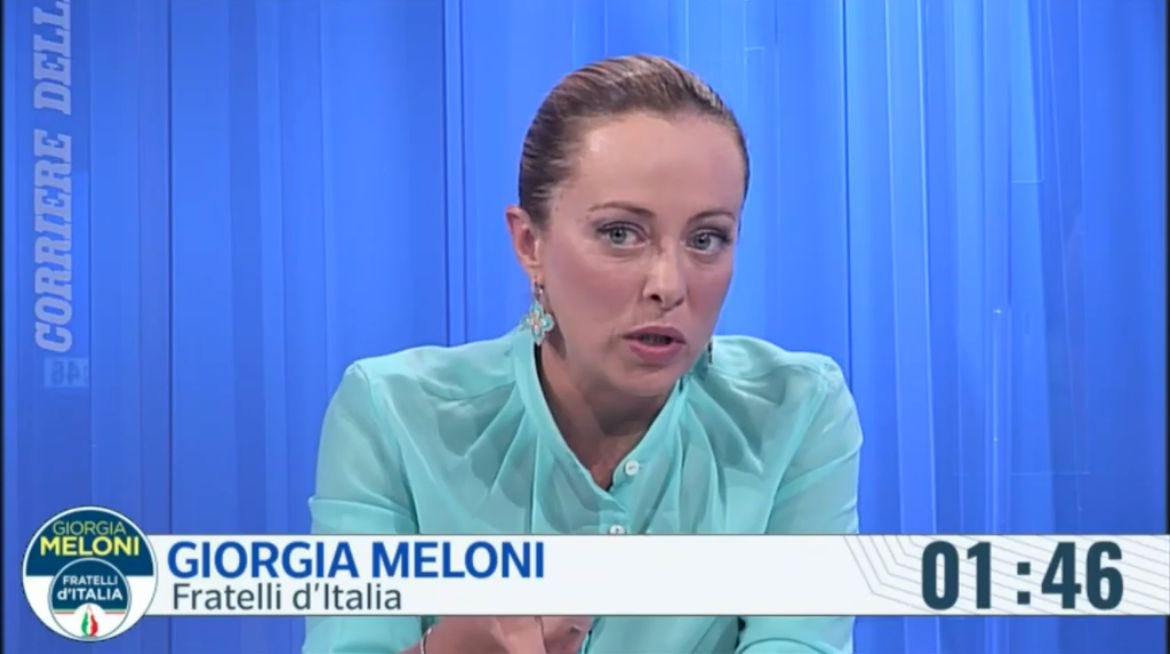 DSantanche's tweet photo. Coerenza, serietà nelle proposte, concretezza. Una @giorgiameloni impeccabile adesso in diretta su CorriereTv nel confronto con un Letta contraddittorio e confuso 
#LettaMeloni #ElezioniPolitiche2022 https://t.co/qIy75N1Dsp