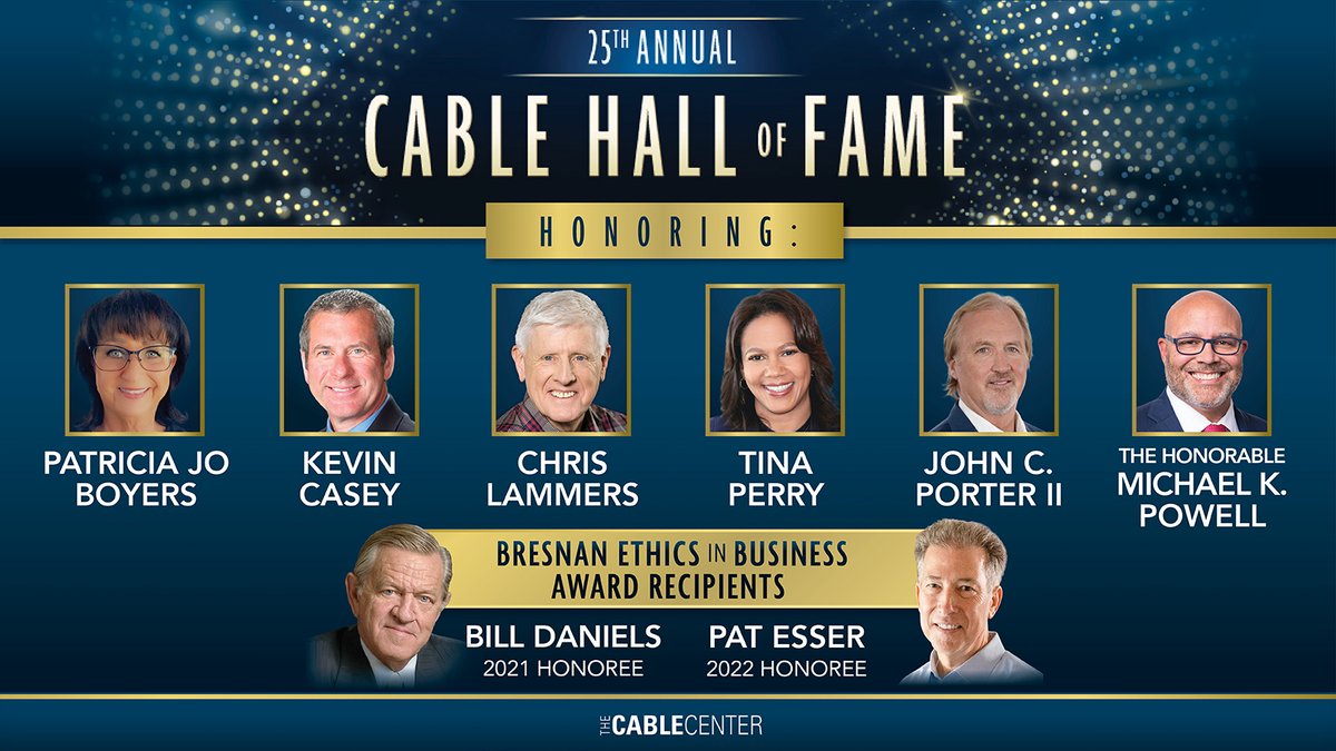 TheCableCenter's tweet photo. We couldn’t be more excited to reunite in person and celebrate this year's Cable Hall of Fame Honorees and 2021/2022 Bresnan Awardees. Congratulations to you all! Cheers to your accomplishments and legacies! 🌟 #CableHOF https://t.co/teEeSgqJaH