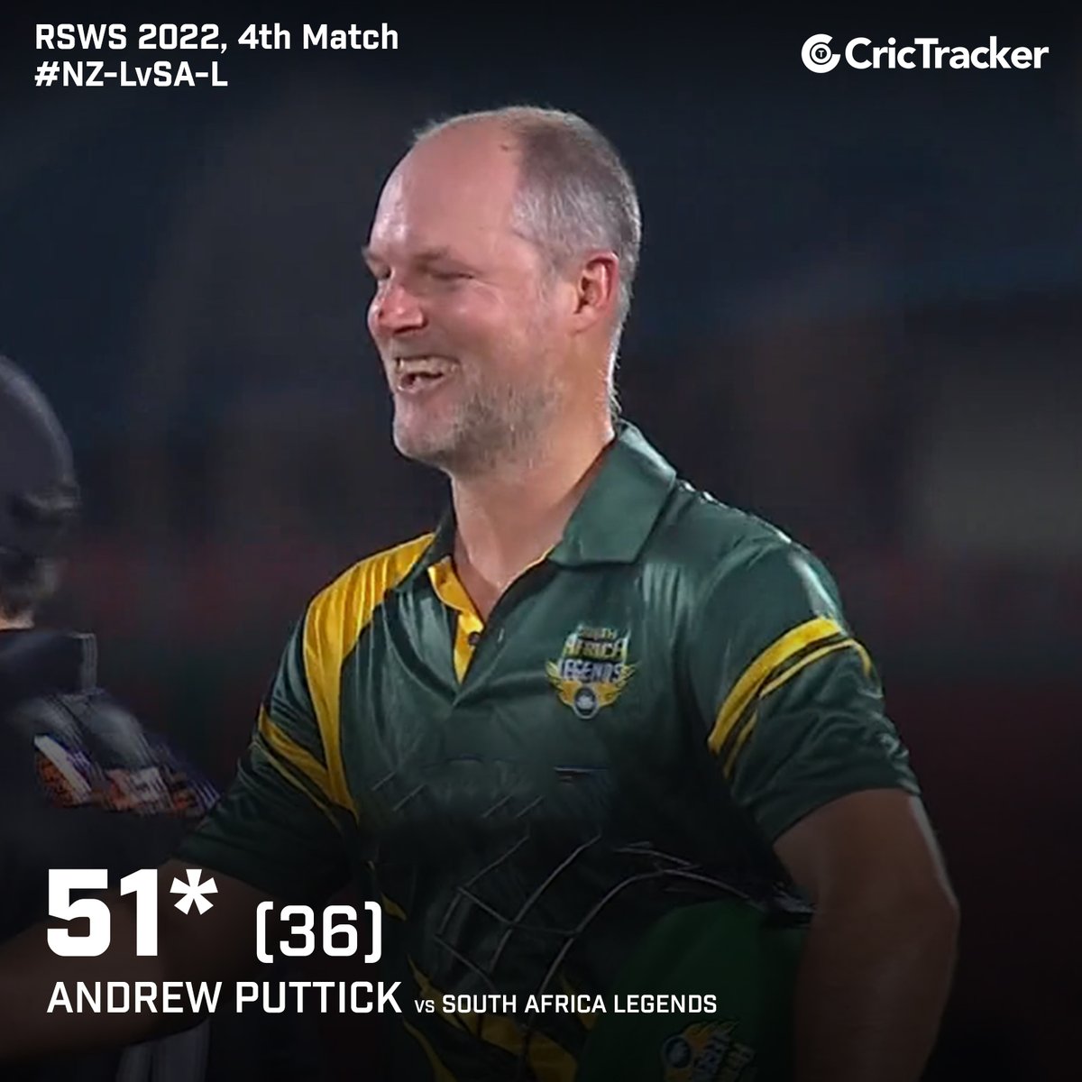 Cricketracker's tweet photo. Andrew Puttick is the star with the bat for South Africa Legends.
📸: Voot
#CricTracker #RoadSafetyWorldSeries #SouthAfricalegends #AndrewPuttick https://t.co/oi5PyIO3uK