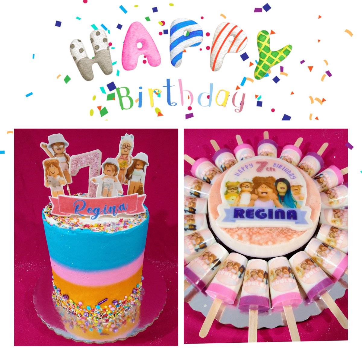 CessitaO's tweet image. Pastel &amp;amp; gelapaletas personalizadas #robloxparty 🎉🎉👏👏 Felicidades Regina!! 💜🌷