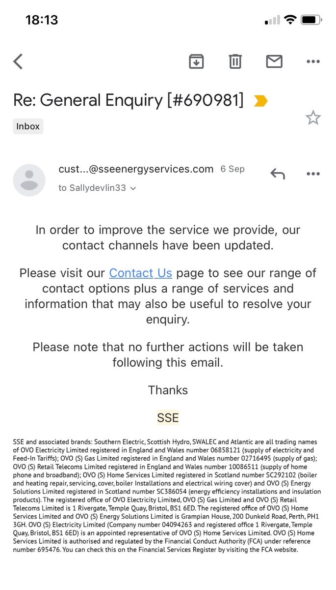 _sallydevlin's tweet photo. @YourSSE sent us an incorrect energy bill and their response is this 👍🏼 Stay away from this shitty company and its shitty customer service, especially in these awful times of crisis https://t.co/ovS1OP3psf