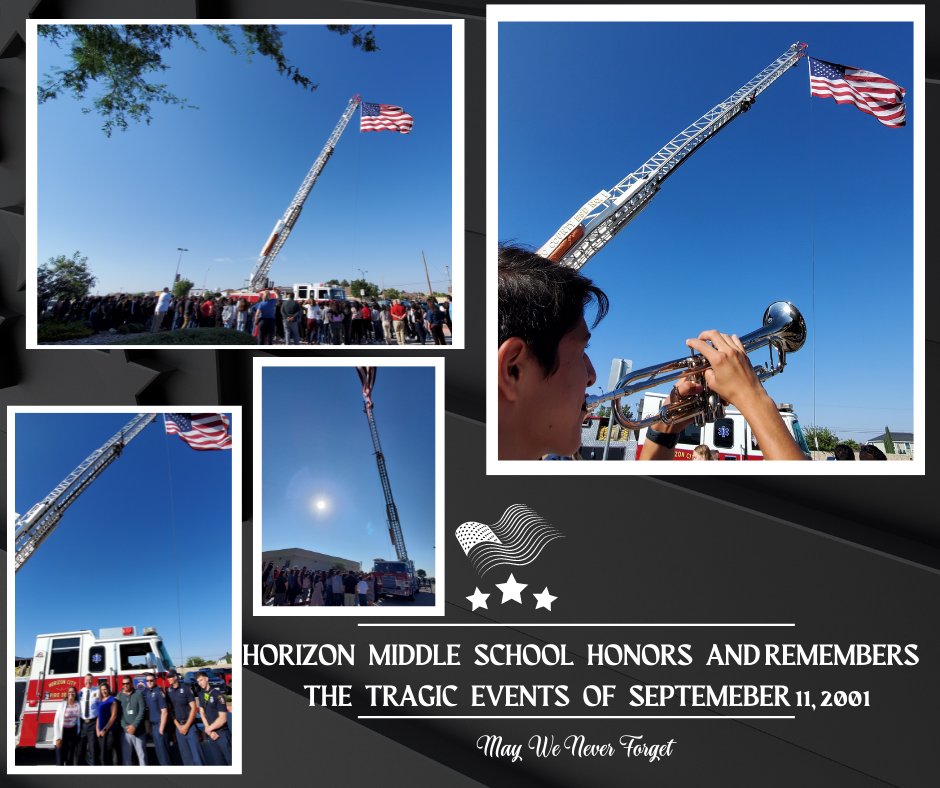 HMSHAWKS_CISD's tweet photo. Horizon Middle School Honors and Remembers the Tragic Events of September 11, 2001. May We Never Forget. @HMSHAWKS_CISD #hmshawkstrong #WeAreClintISD https://t.co/2XKLMiKnte